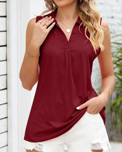 Mouwloze dames blouse Rina – elegante zomerblouse met kraag & O-hals
