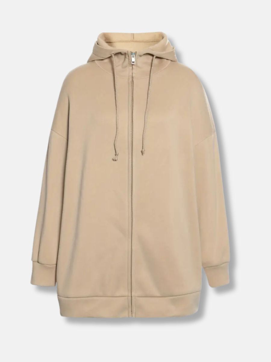 Lange dames hoodie met hoge kraag en rits – comfortabel & casual