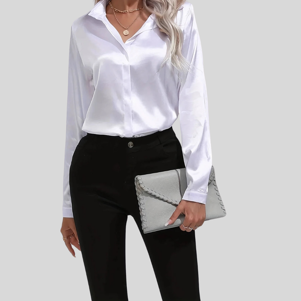 Elegante damesblouse – verfijnde blouse met knoopsluiting en zachte drapering