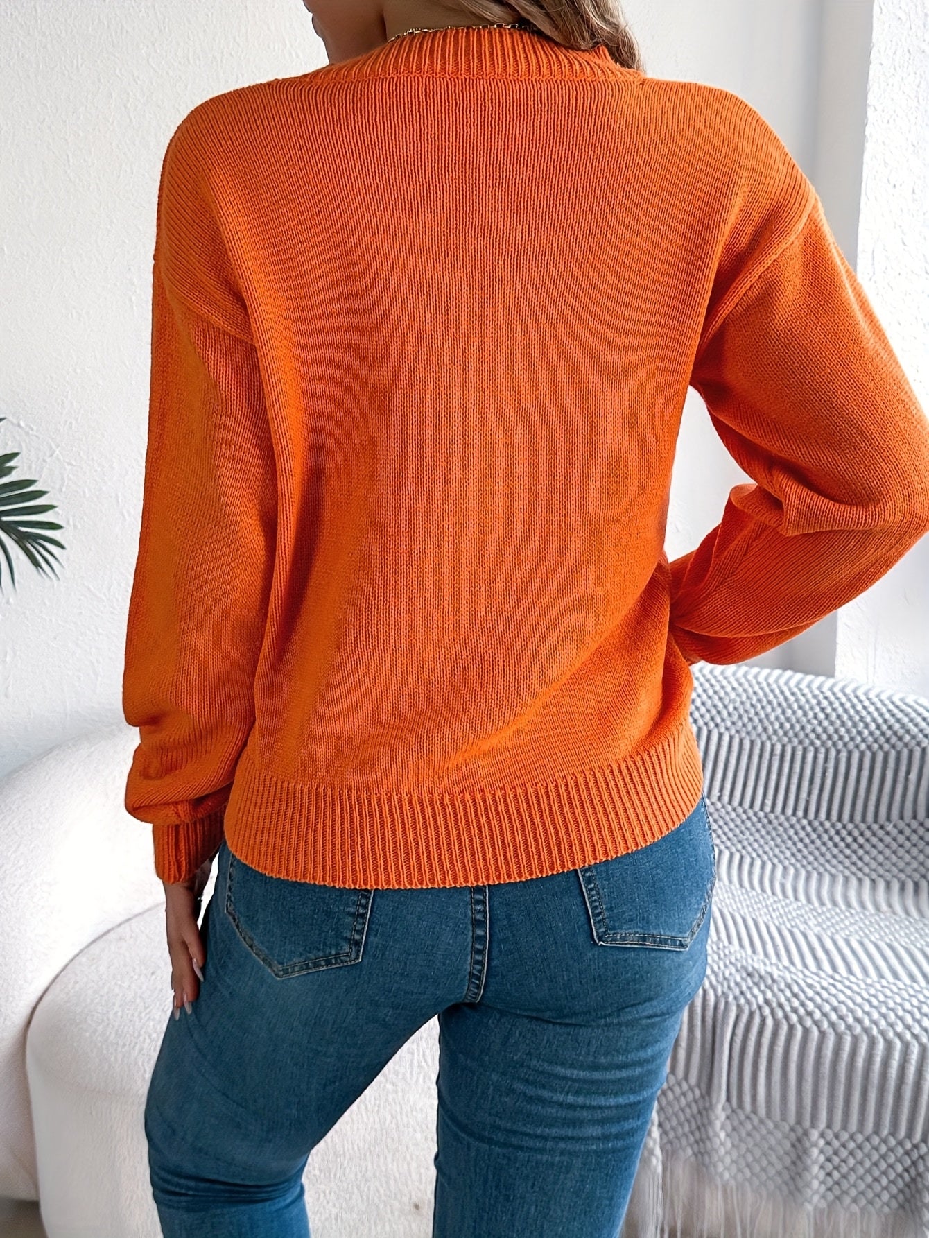 Oversized Trui Dames – Gebreide Halloween Trui met Pompoenontwerp