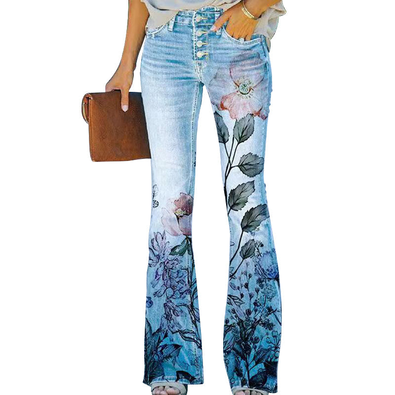 Flare jeans dames – hoge taille met 4 knopen en klassiek 5-pocket design
