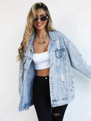Fay oversized denim jack dames – warm spijkerjack met voering & zakken