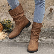 Vintage Charme Slouchy Western Enkellaarsjes – Trendy Laarzen met Gespdetail