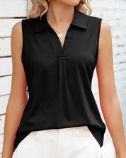 Mouwloze dames blouse Rina – elegante zomerblouse met kraag & O-hals
