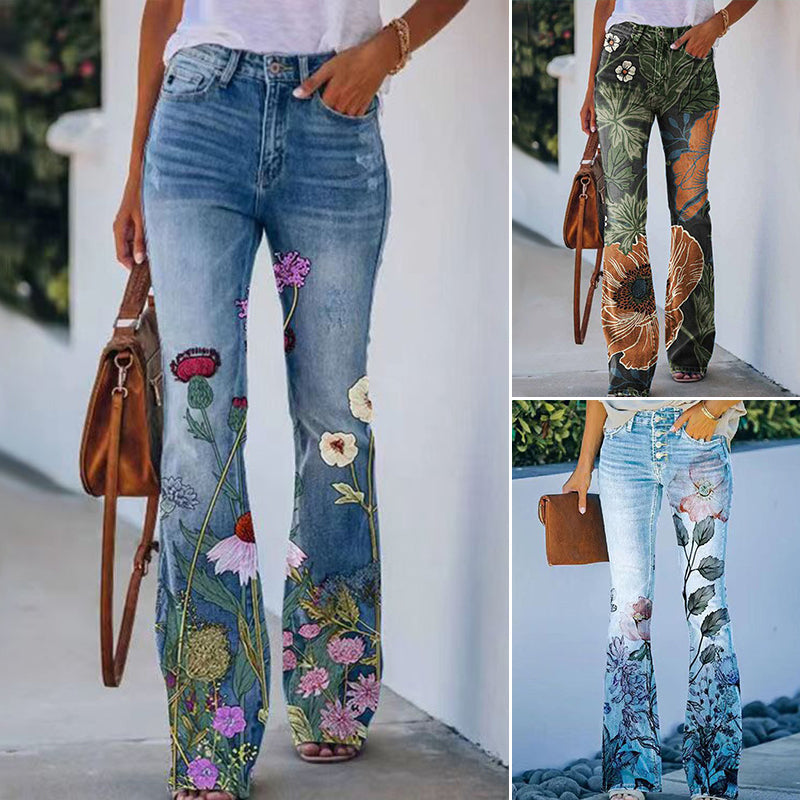 Flare jeans dames – hoge taille met 4 knopen en klassiek 5-pocket design