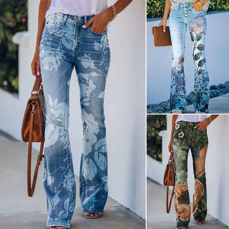 Flare jeans dames – hoge taille met 4 knopen en klassiek 5-pocket design