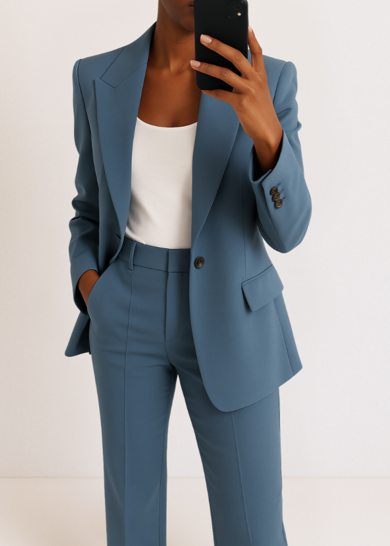 Dames broekpak – chique two-piece set met tailored blazer en rechte pantalon