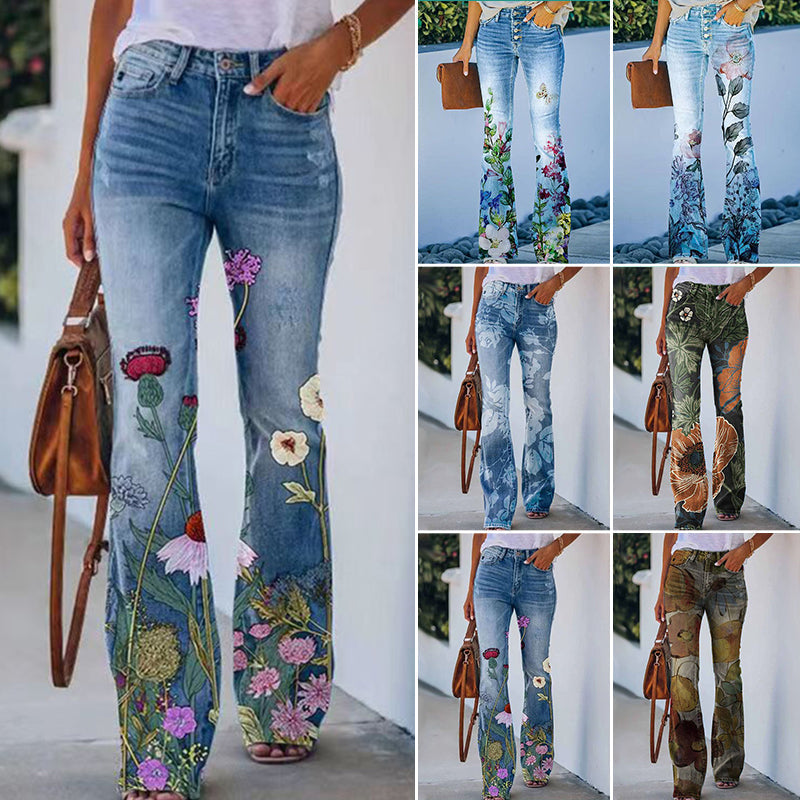 Flare jeans dames – hoge taille met 4 knopen en klassiek 5-pocket design