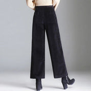 Corduroy Damesbroek – Elegante Broek met Wijde Pijpen en Zachte Ribstof