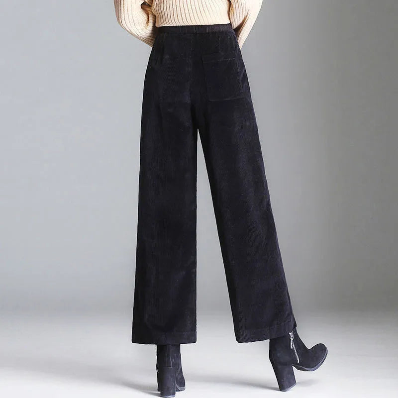 Corduroy Damesbroek – Elegante Broek met Wijde Pijpen en Zachte Ribstof