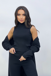 Roxy 3-delige co-ord set dames – gebreide cardigan, coltrui & wijde broek