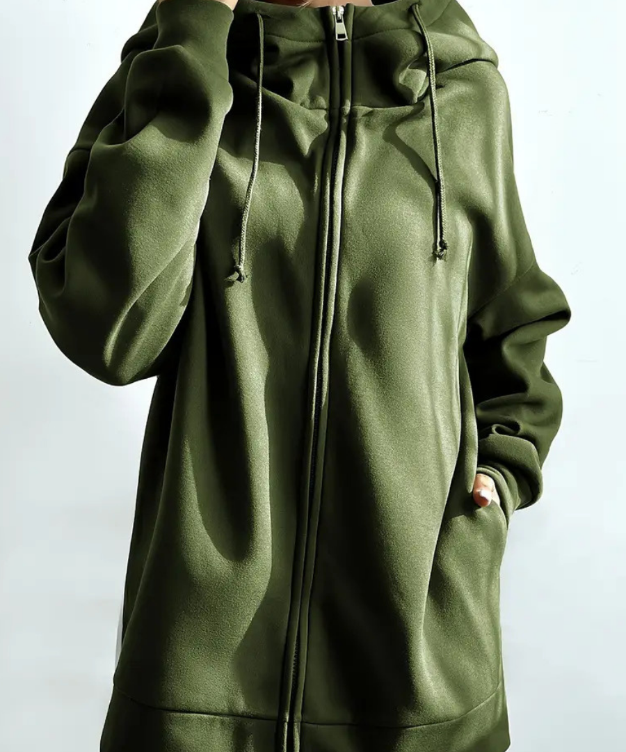 Lange dames hoodie met hoge kraag en rits – comfortabel & casual