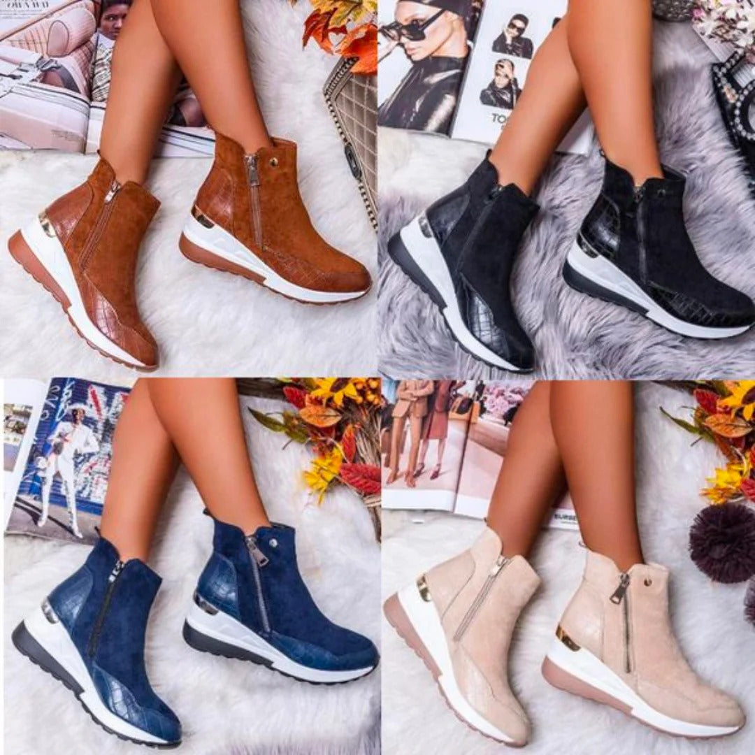 Dames Enkellaarzen met Orthopedische Steun – Elena | Comfortabele Leren Halfhoge Boots