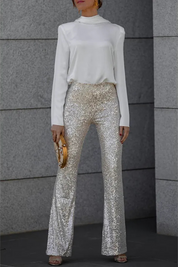 Noa | Sprankelende Flared Dames Broek | Glitter & Pailletten | Perfect voor Feestelijke Outfits