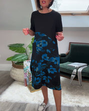 Patchworkjurk met Bloemenprint – Elegante Damesjurk met Ronde Halslijn