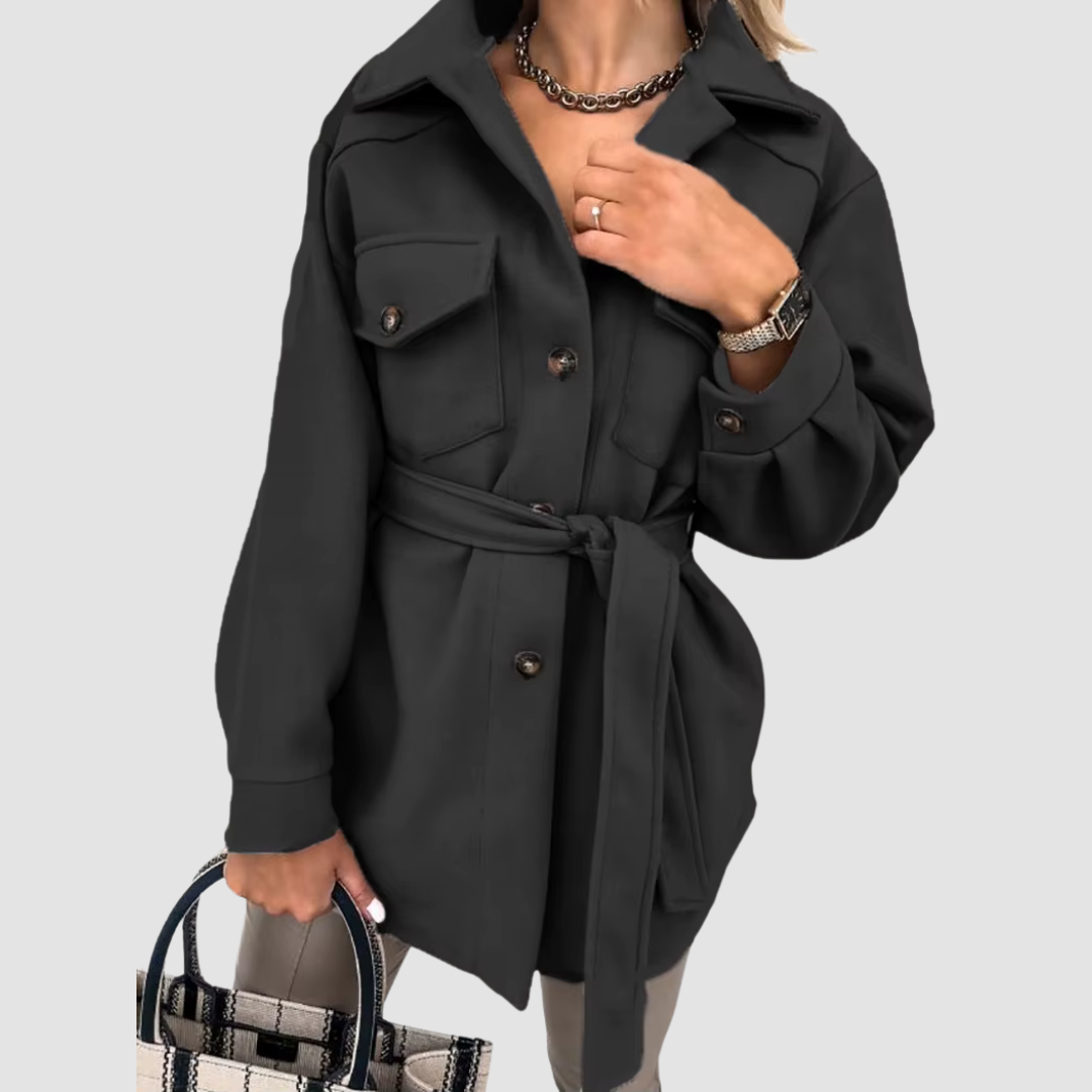 Emilia – Getailleerde Damesjas met Ceintuur | Elegante Lange Jas voor Herfst & Winter