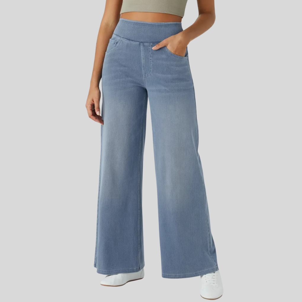 Dames broek met hoge taille | Elastische stretchbroek met comfortabele pasvorm & flatterend silhouet