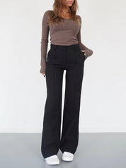 Beau dames pantalon – high-waist broek met rechte pijpen en elegante pasvorm