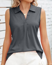 Mouwloze dames blouse Rina – elegante zomerblouse met kraag & O-hals