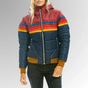 Puck dames winterjas – waterdichte gewatteerde jas met retro strepen en moderne pasvorm