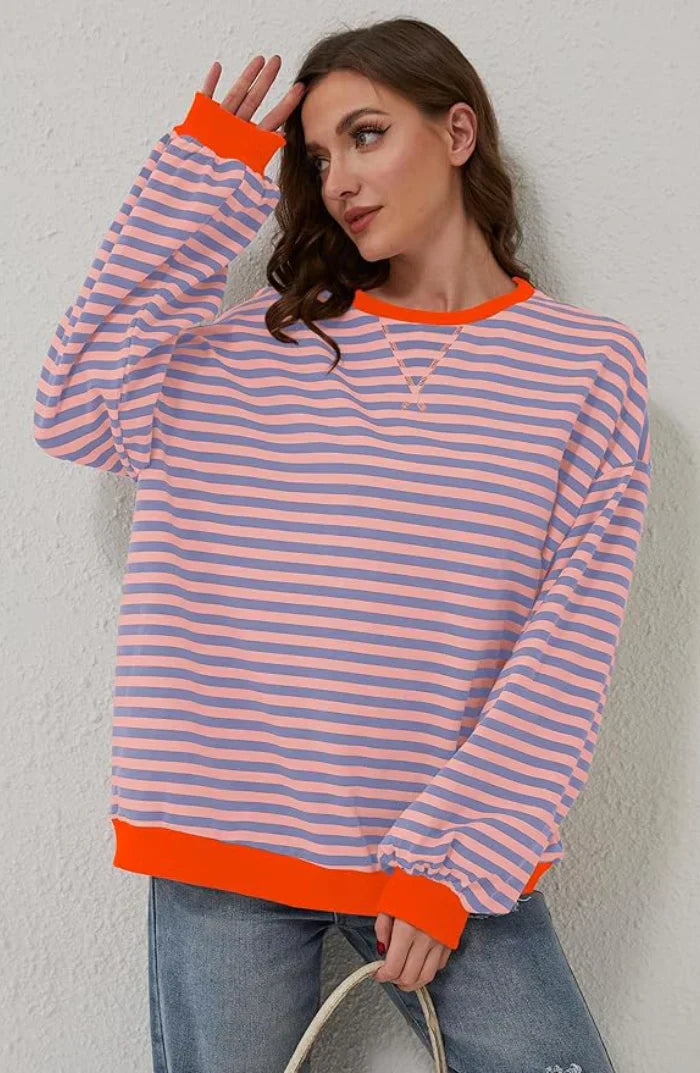 Gestreepte Losse Trui Dames – Oversized Trui met Moderne Streepprint & Relaxte Pasvorm