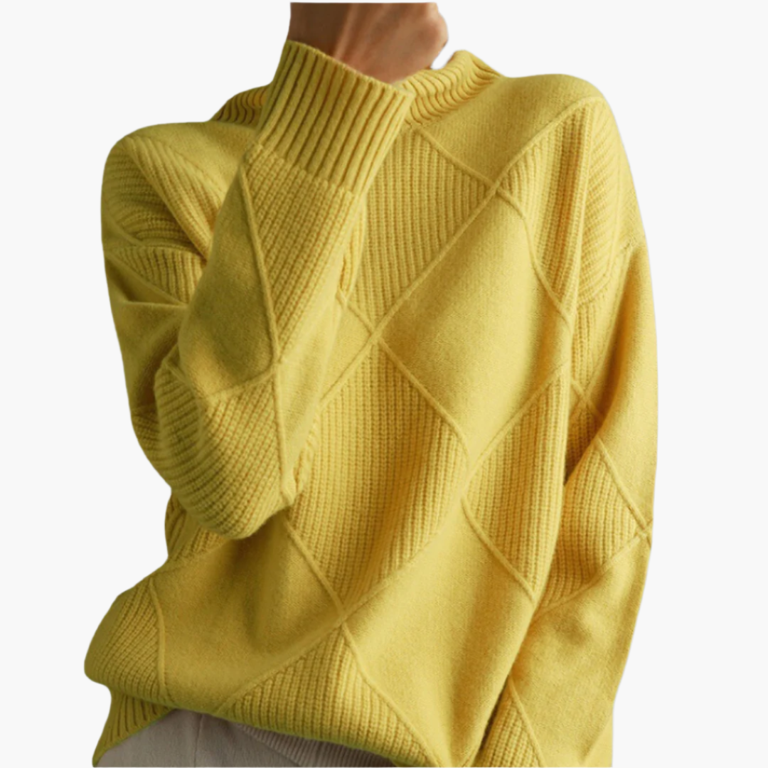 Dames Gebreide Oversized Trui – Stijlvolle en Comfortabele Sweater met Geometrisch Breipatroon