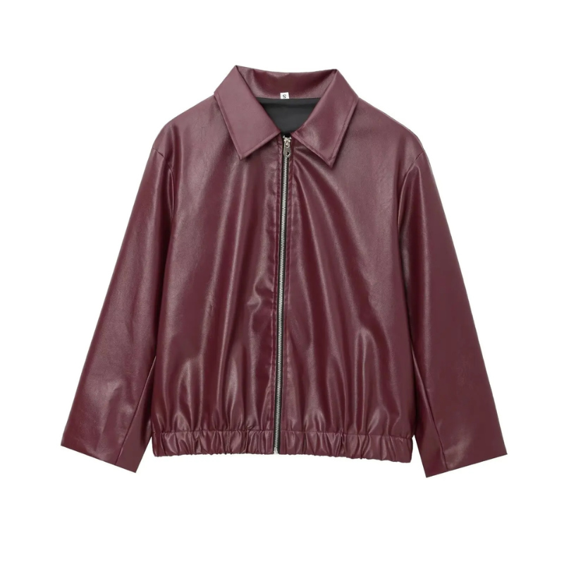 IKKY dames leren jas – relaxed fit jasje met ritssluiting & moderne kraag