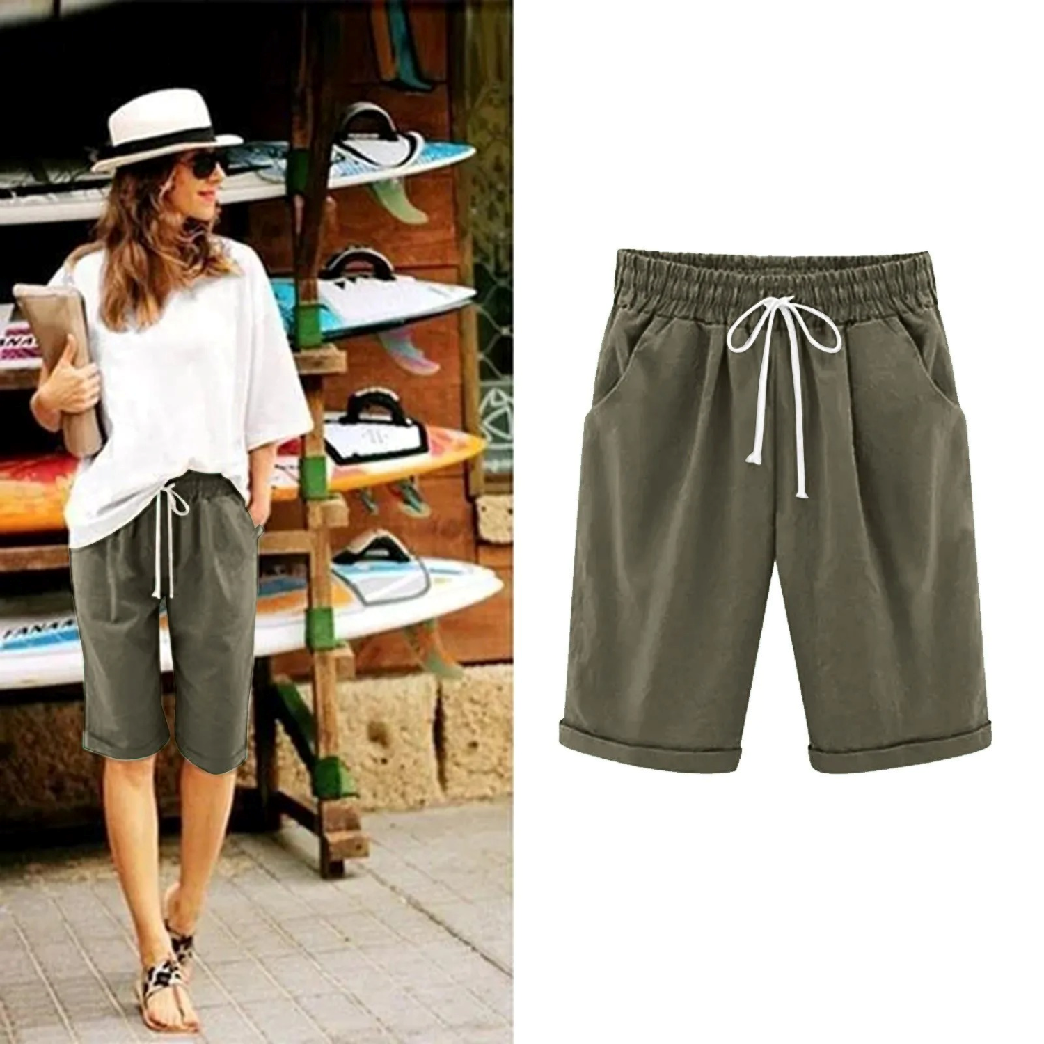 Bermuda shorts dames | Katoen linnen korte broek | Luchtige comfortabele zomershorts