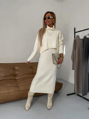 Solange dames set – elegante midi-jurk met bijpassende coltrui voor herfst en winter