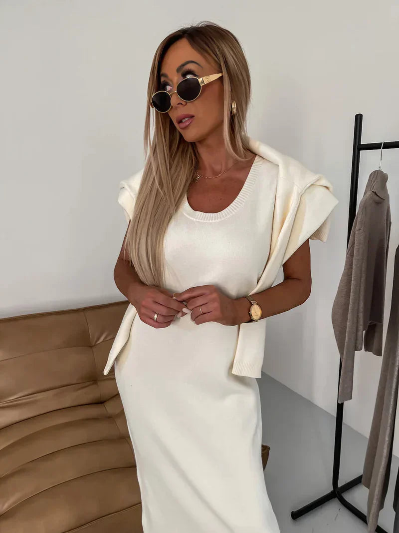 Solange dames set – elegante midi-jurk met bijpassende coltrui voor herfst en winter