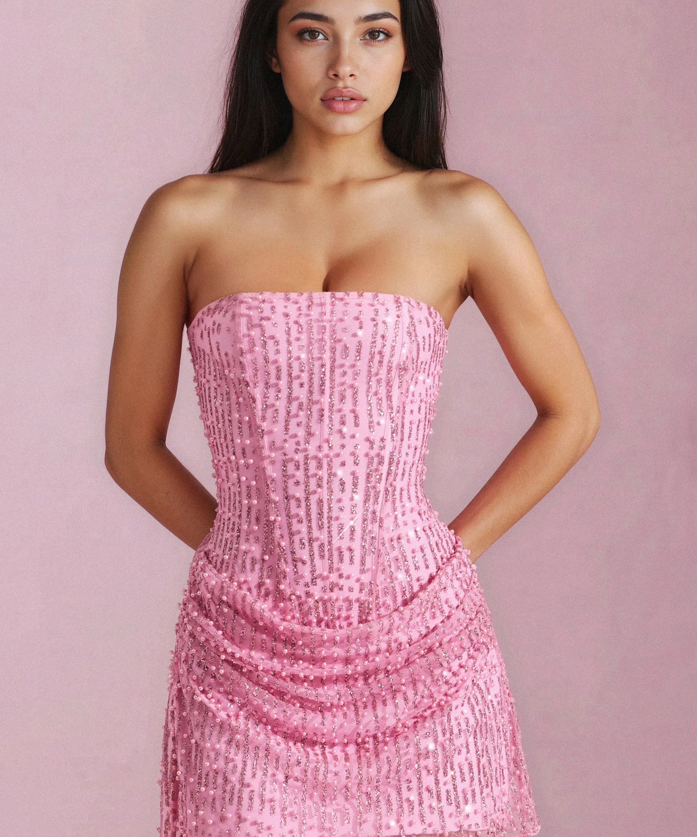 Glitter mesh mini jurk dames – chique strapless party dress met korset