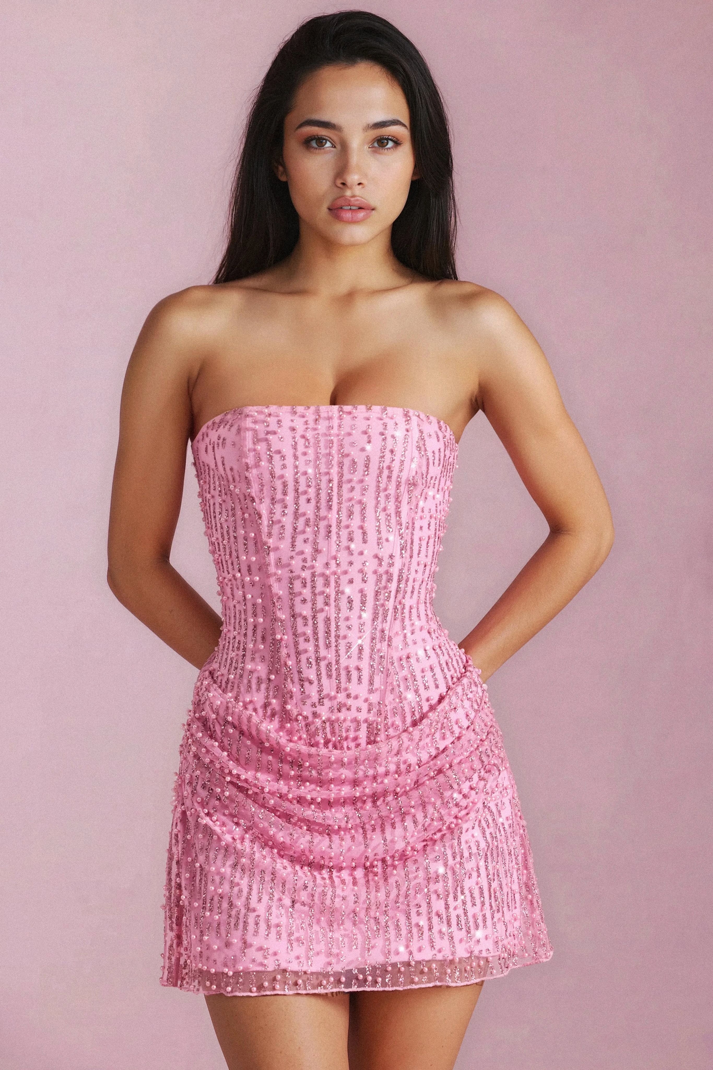 Glitter mesh mini jurk dames – chique strapless party dress met korset