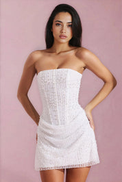 Glitter mesh mini jurk dames – chique strapless party dress met korset