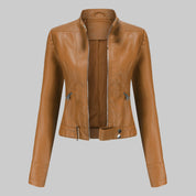 Dames leren jas – elegant leren jack met ritssluiting en opstaande kraag