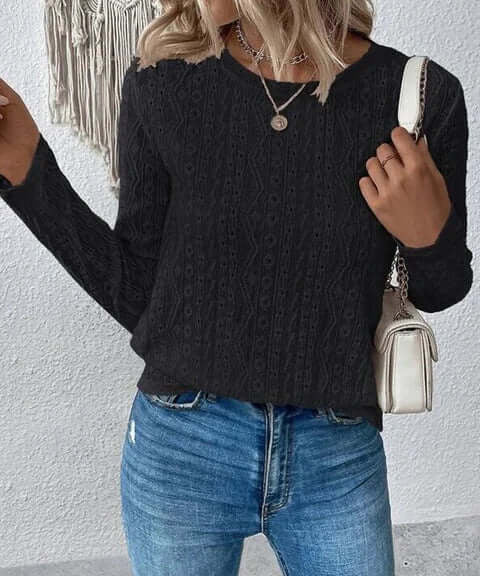 Elegante Kanten Damesblouse – Blouse met Broderie, Lange Mouwen en Luxe Details