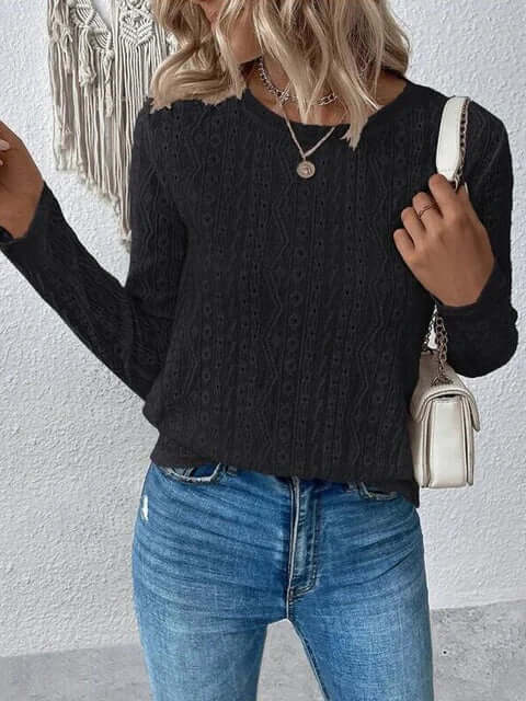 Elegante Kanten Damesblouse – Blouse met Broderie, Lange Mouwen en Luxe Details