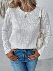 Elegante Kanten Damesblouse – Blouse met Broderie, Lange Mouwen en Luxe Details