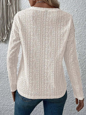 Elegante Kanten Damesblouse – Blouse met Broderie, Lange Mouwen en Luxe Details