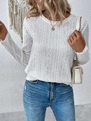 Elegante Kanten Damesblouse – Blouse met Broderie, Lange Mouwen en Luxe Details