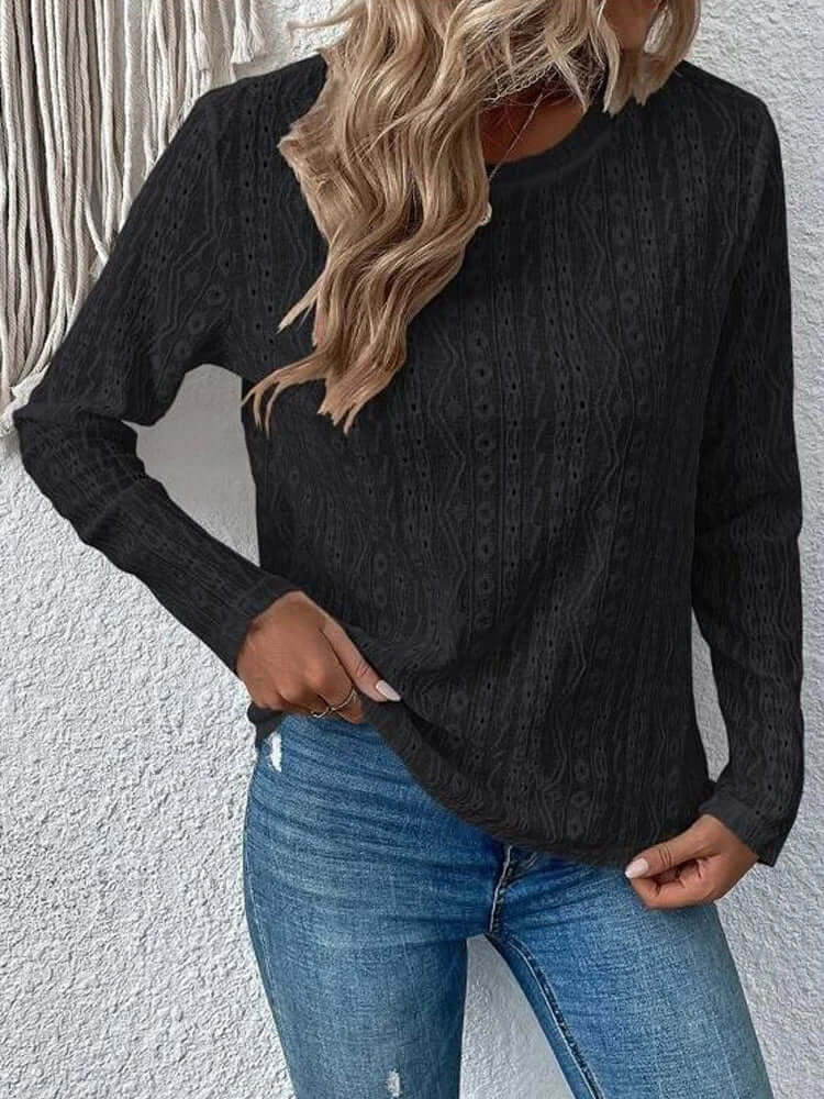 Elegante Kanten Damesblouse – Blouse met Broderie, Lange Mouwen en Luxe Details