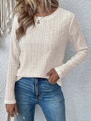 Elegante Kanten Damesblouse – Blouse met Broderie, Lange Mouwen en Luxe Details