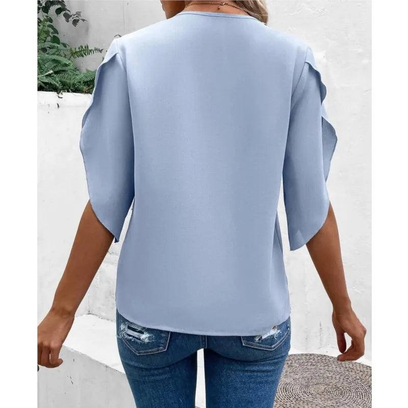 Comfortabele Casual Kanten V-Hals Top Dames – Luchtige Zomerse Blouse met Elegante Details