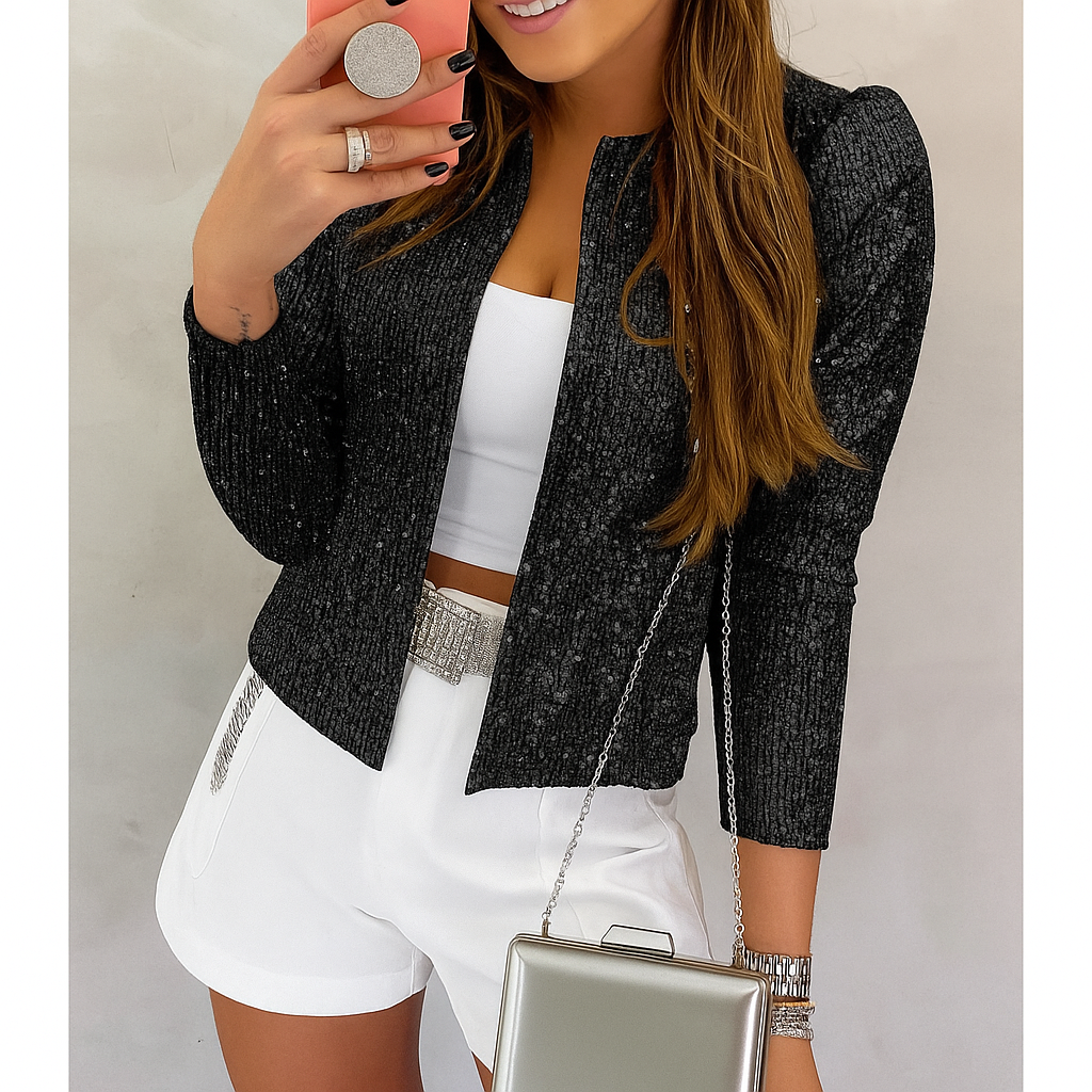 Olive Glitter Jas | Chique Sparkling Damesjas voor Feestelijke Gelegenheden