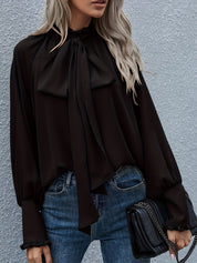 Elegante Damesblouse – Blouse met Strikdetail, Ruches en Soepele Pasvorm