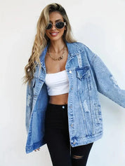 Fay oversized denim jack dames – warm spijkerjack met voering & zakken