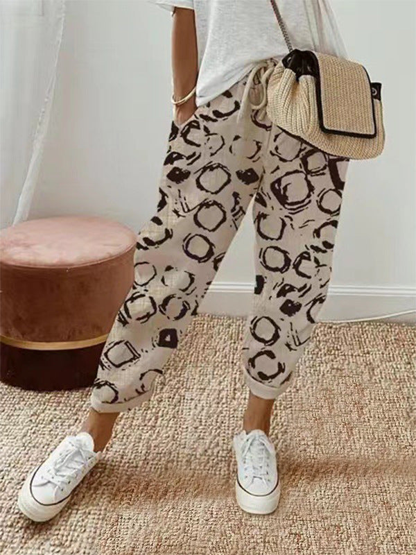 Dames Losvallende Broek met Print – Luchtige Wijde Zomerbroek met Elastische Taille