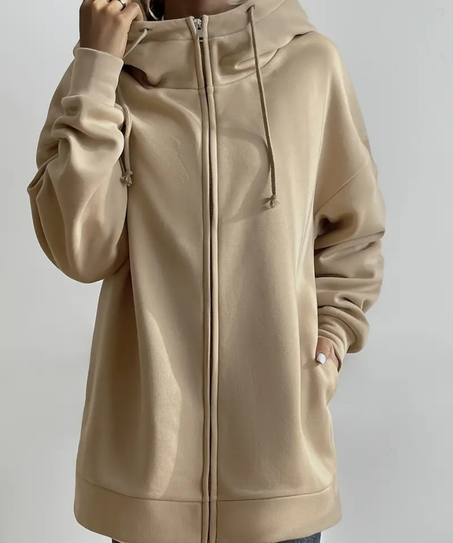 Lange dames hoodie met hoge kraag en rits – comfortabel & casual