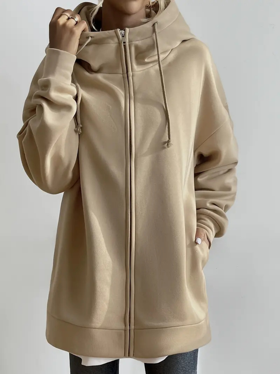Lange dames hoodie met hoge kraag en rits – comfortabel & casual