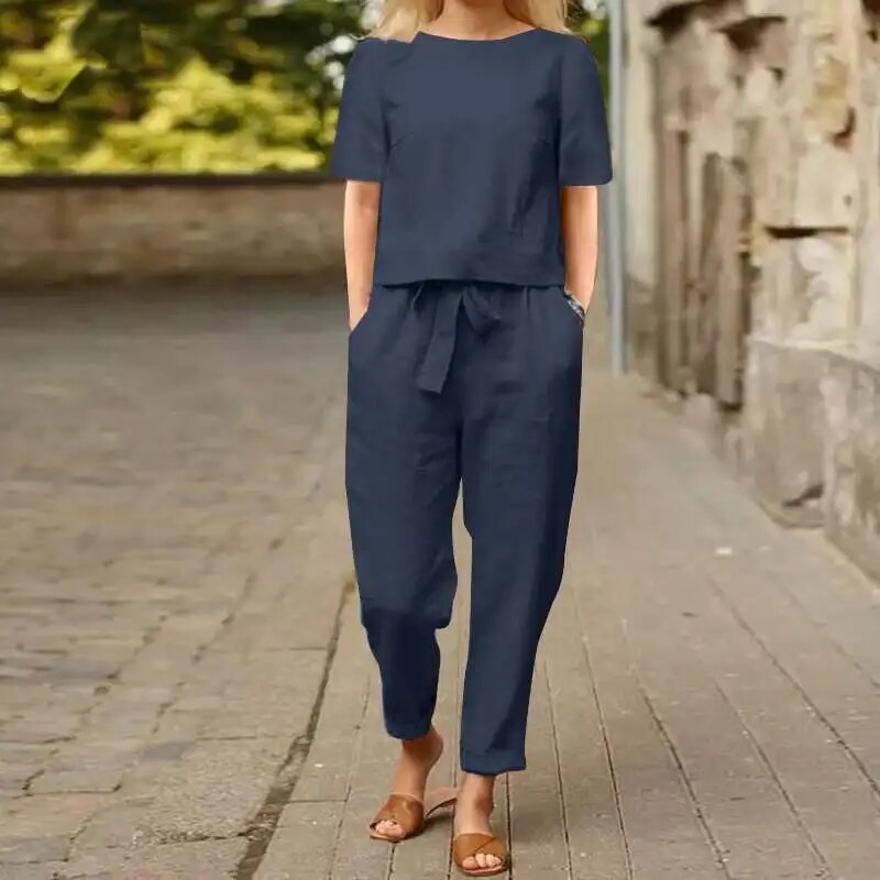 Shanelle Linnen Jumpsuit Dames – Losse Pasvorm met Wijde Pijpen en Trekkoord