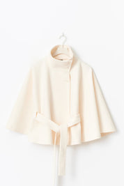 CLARA dames cape jas – elegante cape-mantel met ceintuur & hoge kraag